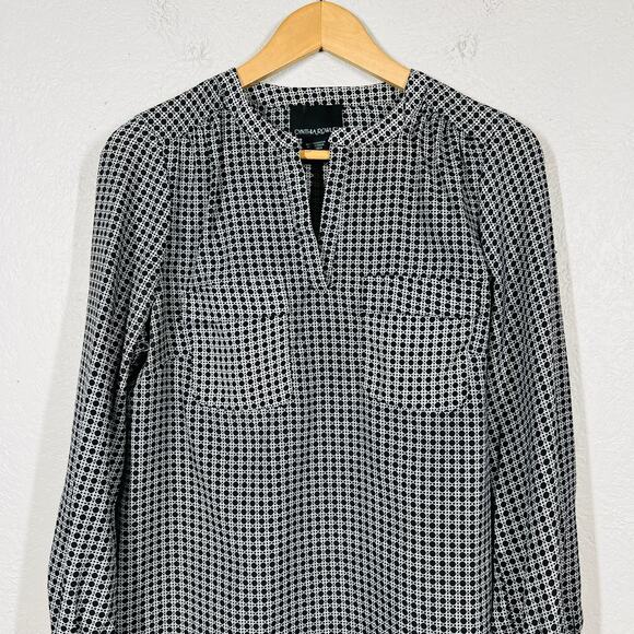 Cynthia Rowley Pocket Tunic Blouse Top Long Sleeve Mod Geo Print Casual - L - Picture 2 of 4